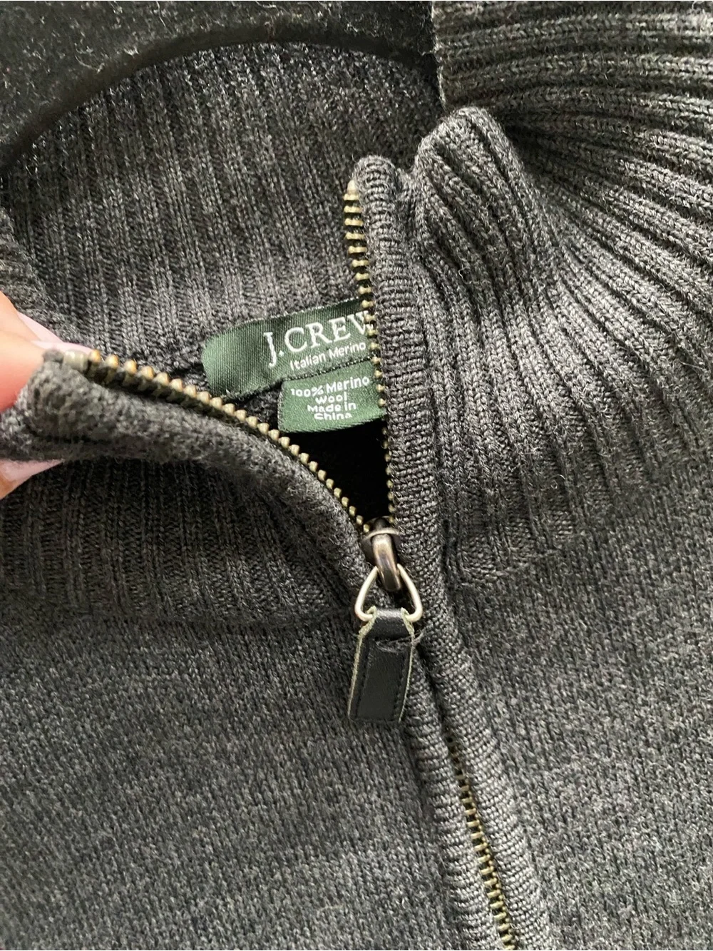 J.Crew Italian 100% Soft Merino Wool Full-Zip Sweater L Mens